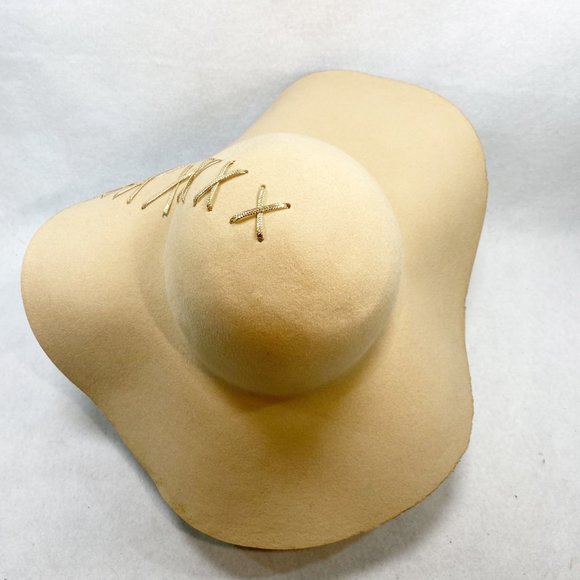Custom Tan Wool Lace-Up Wide Brim Floppy Hat OS main image 10